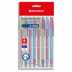 Ручки шариковые BRAUBERG &laquo;X-333 NEON MIX&raquo;, НАБОР 8 ШТУК, СИНИЕ, узел 0,7 мм, линия 0,35 мм, 144536