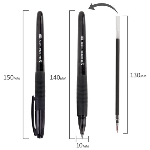 Ручка гелевая с грипом BRAUBERG "NEO", ЧЕРНАЯ, пишущий узел 0,5 мм, линия письма 0,35 мм, 144537