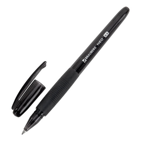 Ручка гелевая с грипом BRAUBERG "NEO", ЧЕРНАЯ, пишущий узел 0,5 мм, линия письма 0,35 мм, 144537