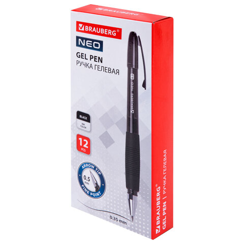 Ручка гелевая с грипом BRAUBERG "NEO", ЧЕРНАЯ, пишущий узел 0,5 мм, линия письма 0,35 мм, 144537