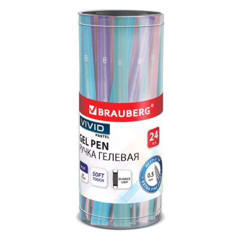 Ручка гелевая с грипом BRAUBERG "VIVID PASTEL", СИНЯЯ, корпус ассорти, игольчатый узел 0,5 мм, линия письма 0,35 мм, 144539 - фото 2