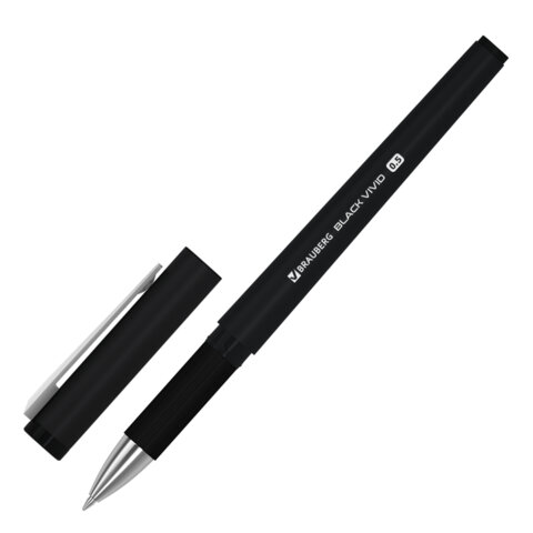 Ручка гелевая с грипом BRAUBERG "BLACK VIVID", ЧЕРНАЯ, корпус SOFT-TOUCH, пишущий узел 0,5 мм, линия письма 0,35 мм, 144541