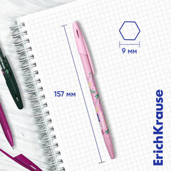 Ручка шариковая ERICH KRAUSE &laquo;R-301 Stick Floral&raquo; СИНЯЯ, синяя, корпус ассорти, линия 0,35 мм, 63077