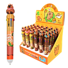 Ручка многоцветная с топпером шариковая 10 ЦВЕТОВ "Капибара", ассорти, линия 0,5 мм, 77427