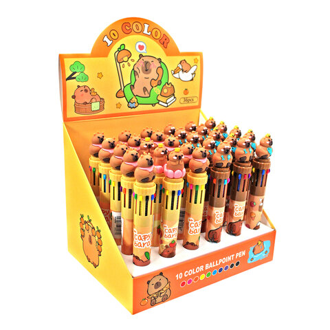 Ручка многоцветная с топпером шариковая 10 ЦВЕТОВ "Капибара", ассорти, линия 0,5 мм, 77427 - фото 5