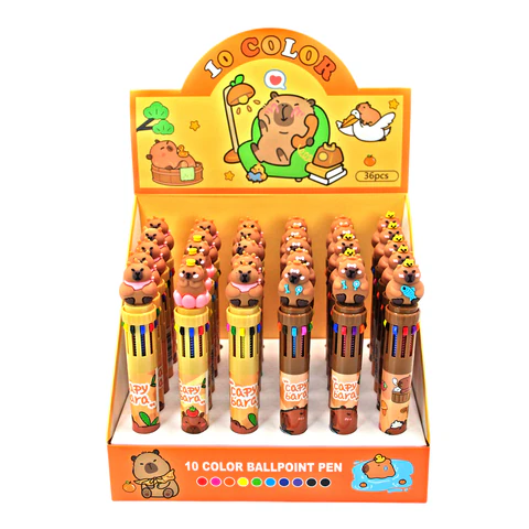 Ручка многоцветная с топпером шариковая 10 ЦВЕТОВ "Капибара", ассорти, линия 0,5 мм, 77427 - фото 4