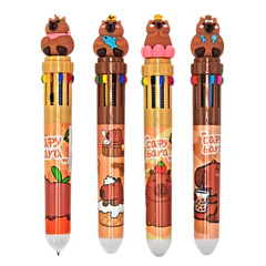Ручка многоцветная с топпером шариковая 10 ЦВЕТОВ "Капибара", ассорти, линия 0,5 мм, 77427