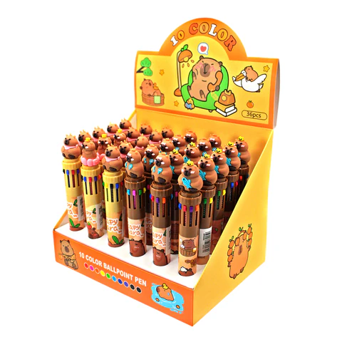 Ручка многоцветная с топпером шариковая 10 ЦВЕТОВ "Капибара", ассорти, линия 0,5 мм, 77427 - фото 6