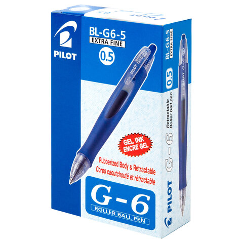 Ручка гелевая автоматическая PILOT G-6, СИНЯЯ, прорезиненный корпус, 0,5мм, линия 0,3мм, BL-G6-5 L