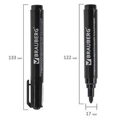 Маркер перманентный BRAUBERG &laquo;Classic&raquo;, ЧЕРНЫЙ, круглый наконечник, 3 мм, с клипом, 150300