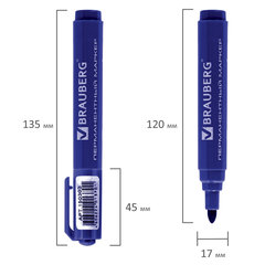Маркер перманентный BRAUBERG &laquo;Classic&raquo;, СИНИЙ, круглый наконечник, 3 мм, с клипом, 150301