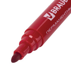 Маркер перманентный BRAUBERG &laquo;Classic&raquo;, КРАСНЫЙ, круглый наконечник, 3 мм, с клипом,150302