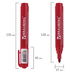 Маркер перманентный BRAUBERG &laquo;Classic&raquo;, КРАСНЫЙ, круглый наконечник, 3 мм, с клипом,150302