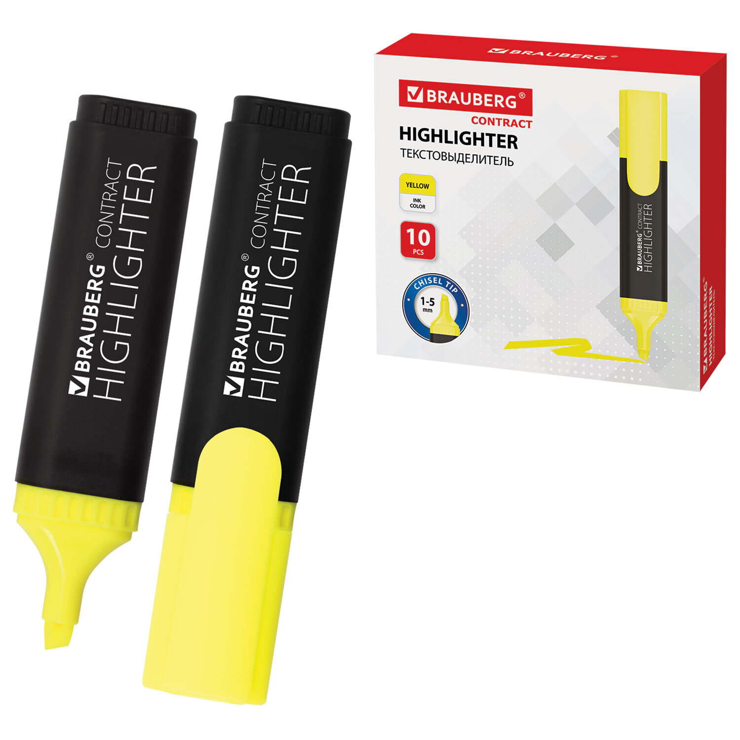Текстовыделитель BRAUBERG "Contract", ЖЕЛТЫЙ, линия 1-5 мм, 150389