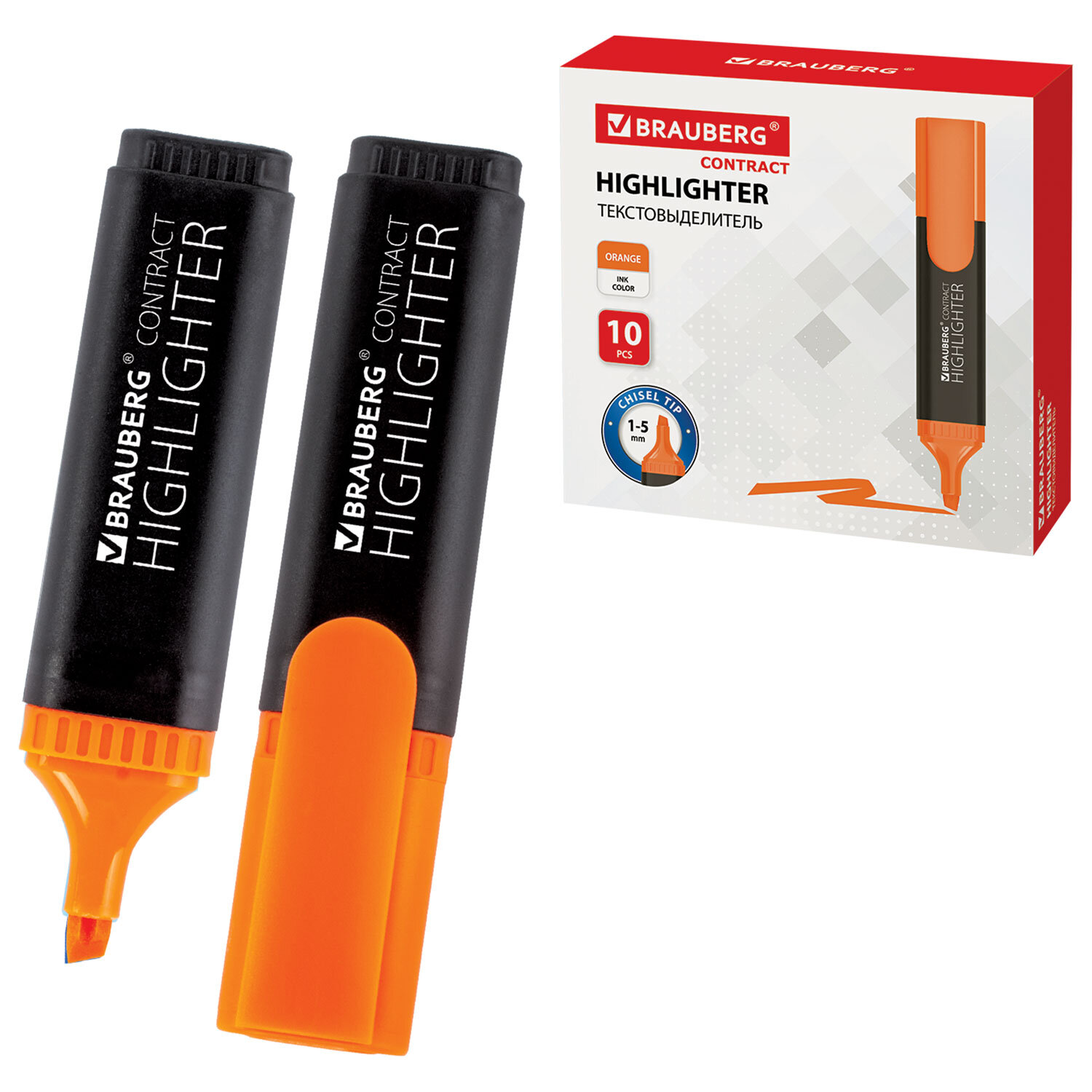 Текстовыделитель BRAUBERG "Contract", ОРАНЖЕВЫЙ, линия 1-5 мм, 150393