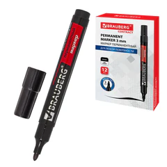 Маркер перманентный BRAUBERG "Contract", ЧЕРНЫЙ, круглый наконечник, 3 мм, 150465