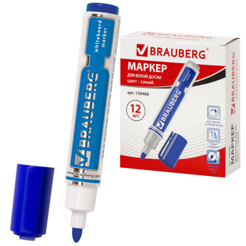 Маркер стираемый для белой доски СИНИЙ, BRAUBERG "Neo", 5 мм, с клипом, 150488