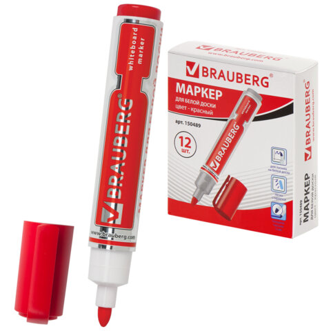 Маркер стираемый для белой доски КРАСНЫЙ, BRAUBERG "Neo", 5 мм, с клипом, 150489