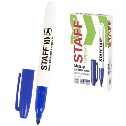 Маркер стираемый для белой доски STAFF "EVERYDAY" WBM-093, СИНИЙ, 2,5 мм, тонкий корпус, 151094