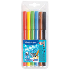 Фломастеры 6 ЦВЕТОВ CENTROPEN &laquo;Washable&raquo;, смываемые, вентилируемый колпачок, 7790/<wbr/>6TP