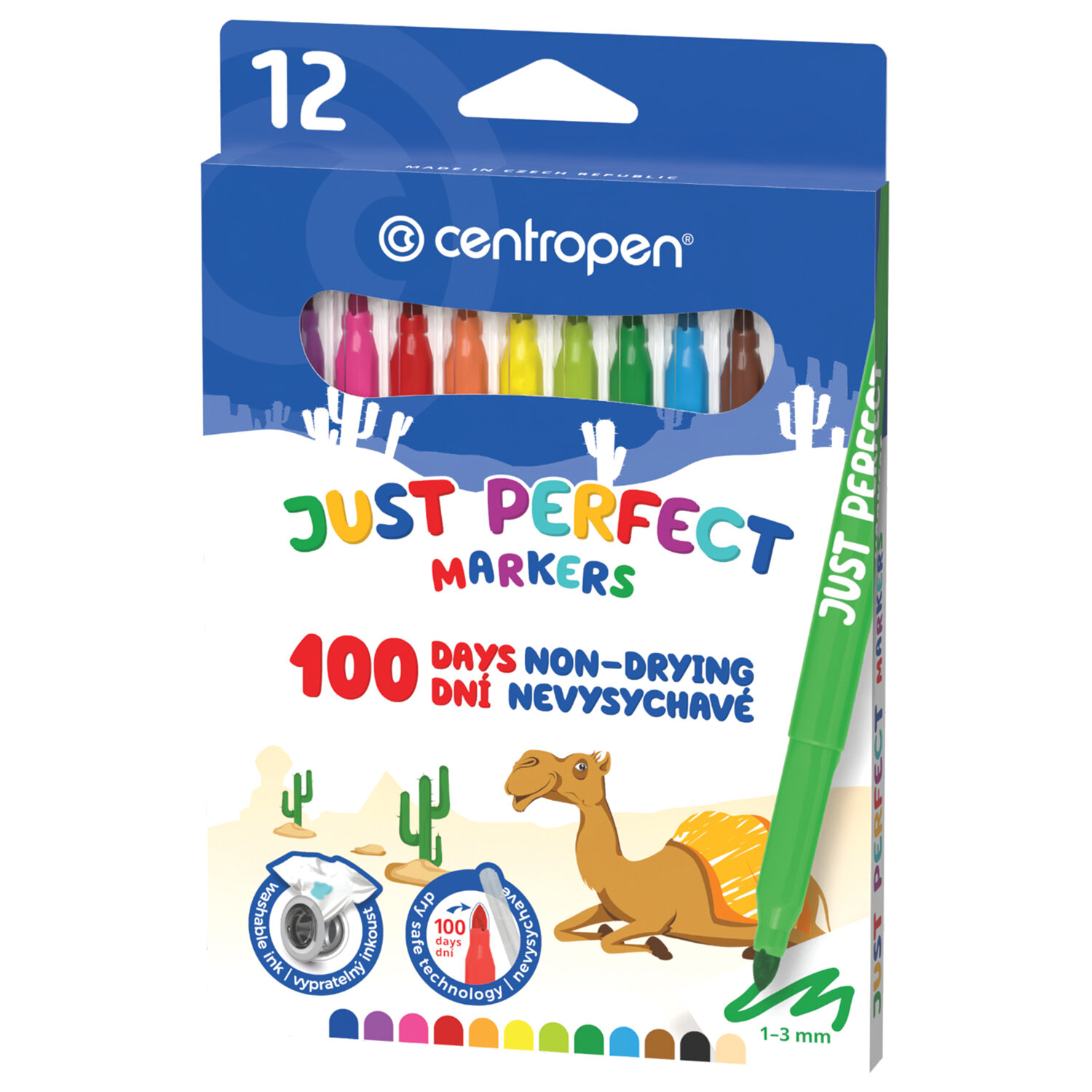Фломастеры 12 ЦВЕТОВ CENTROPEN "Just Perfect", смываемые, устойчивы к высыханию, 2510/12KK