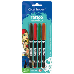 Фломастеры для кожи 4 ЦВЕТА CENTROPEN &laquo;Tattoo&raquo;, + 16 трафаретов, смываемые, 2880/<wbr/>4BL