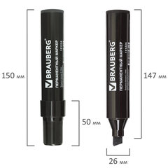 Маркер перманентный BRAUBERG &laquo;JUMBO&raquo;, ЧЕРНЫЙ, ШИРОКАЯ ЛИНИЯ ПИСЬМА, скошенный наконечник, 3-10 мм, 151224