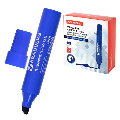 Маркер перманентный BRAUBERG "JUMBO", СИНИЙ, ШИРОКАЯ ЛИНИЯ ПИСЬМА, скошенный наконечник, 3-10 мм, 151225