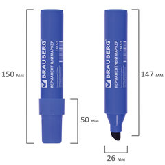 Маркер перманентный BRAUBERG &laquo;JUMBO&raquo;, СИНИЙ, ШИРОКАЯ ЛИНИЯ ПИСЬМА, скошенный наконечник, 3-10 мм, 151225