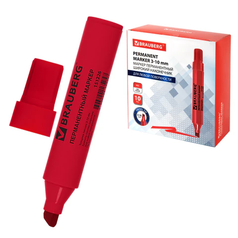 Маркер перманентный BRAUBERG "JUMBO", КРАСНЫЙ, ШИРОКАЯ ЛИНИЯ ПИСЬМА, скошенный наконечник, 3-10 мм, 151226