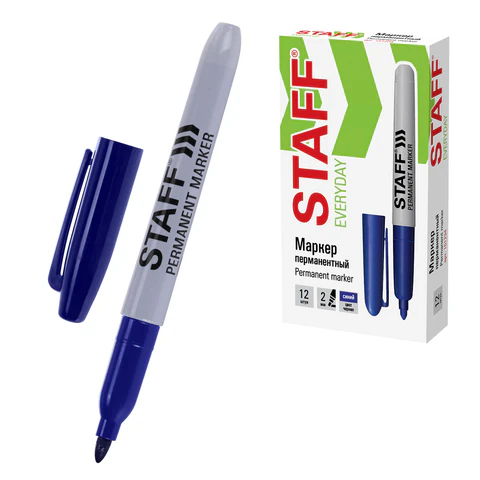 Маркер перманентный STAFF EVERYDAY PM-233, СИНИЙ, эргономичный корпус, круглый наконечник 2 мм, 151234