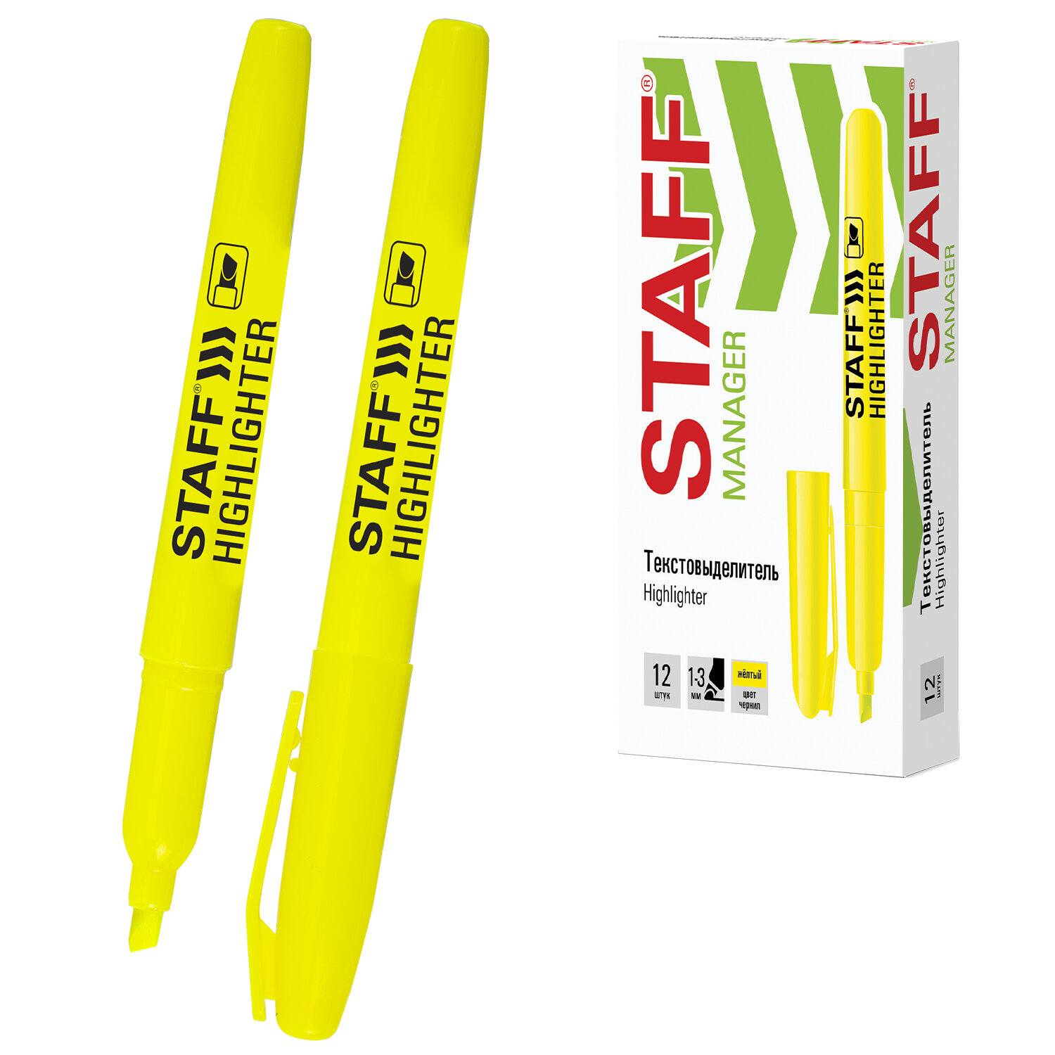 Текстовыделитель STAFF "Manager" HL-238, ЖЕЛТЫЙ, линия 1-3 мм, 151238