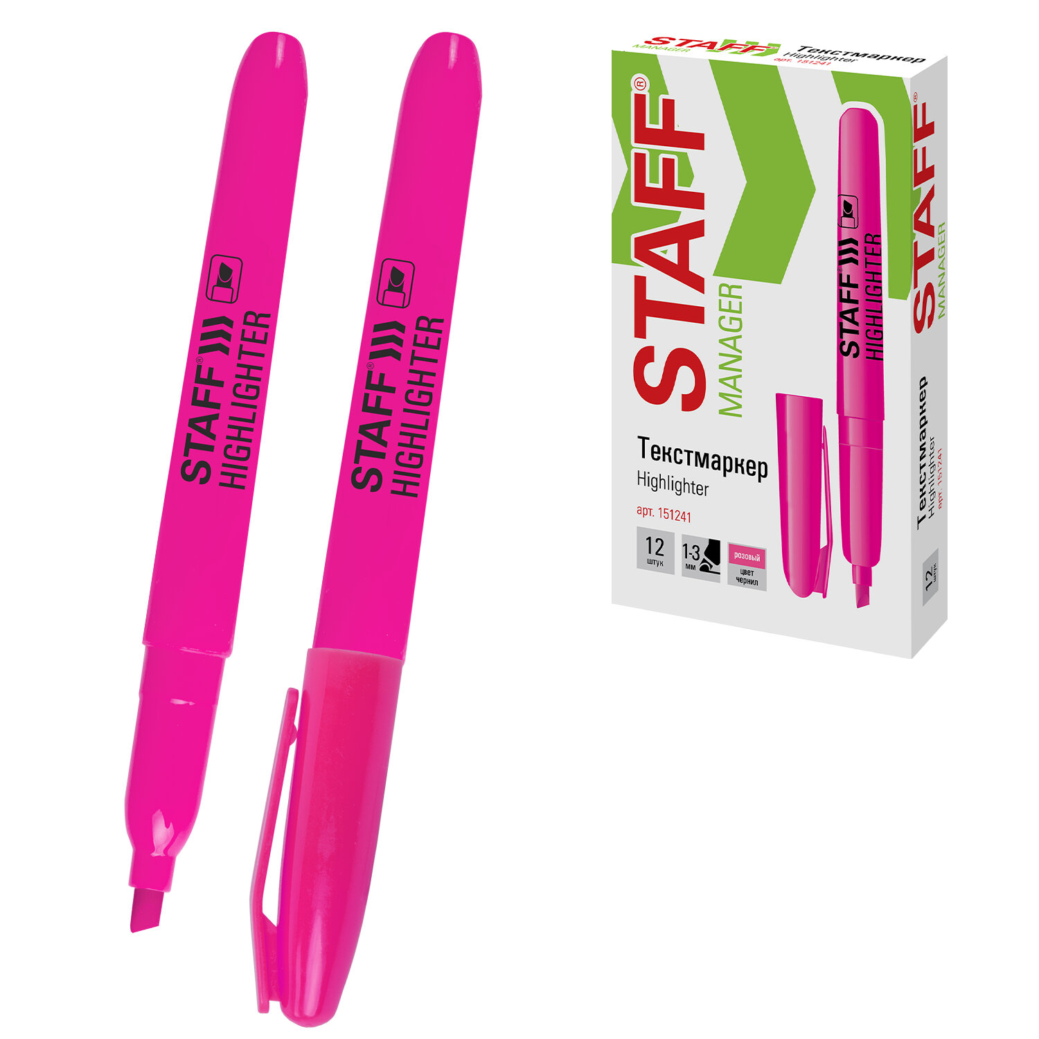Текстовыделитель STAFF "Manager" HL-238, РОЗОВЫЙ, линия 1-3 мм, 151241