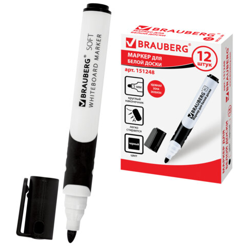 Маркер стираемый для белой доски ЧЕРНЫЙ, BRAUBERG "SOFT", 5 мм, резиновая вставка, 151248