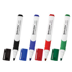 Маркеры стираемые для белой доски НАБОР 4 ЦВЕТА, BRAUBERG &laquo;SOFT&raquo;, 5 мм, резиновая вставка, 151252