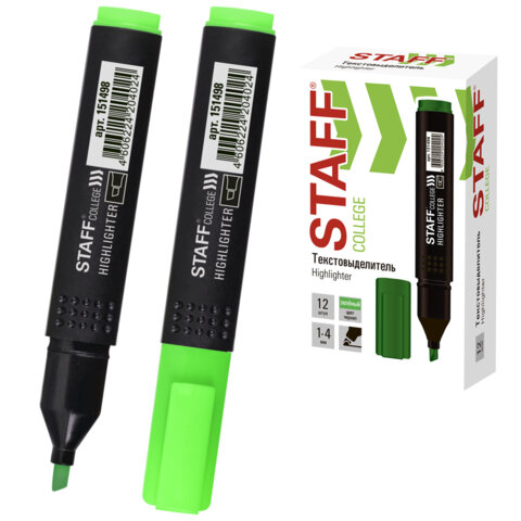 Текстовыделитель STAFF College "STICK HL-497", ЗЕЛЕНЫЙ, 1-4 мм, 151498