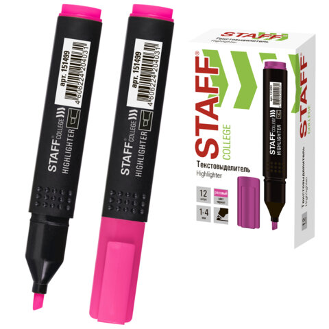 Текстовыделитель STAFF College "STICK HL-497", РОЗОВЫЙ, 1-4 мм, 151499