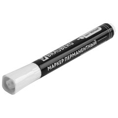 Маркер перманентный БЕЛЫЙ, BRAUBERG &laquo;W5&raquo;, круглый наконечник 5 мм, 151506