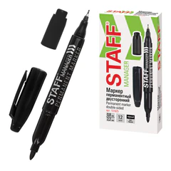 Маркер перманентный двусторонний STAFF &laquo;Manager&raquo; PM-625, ЧЕРНЫЙ, наконечники 0,8 мм / 2,2 мм, 151625