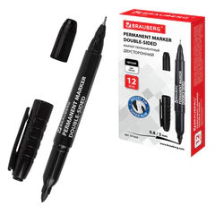 Маркер перманентный двусторонний BRAUBERG &laquo;Double&raquo;, ЧЕРНЫЙ, наконечники 0,8/<wbr/>3 мм, 151635