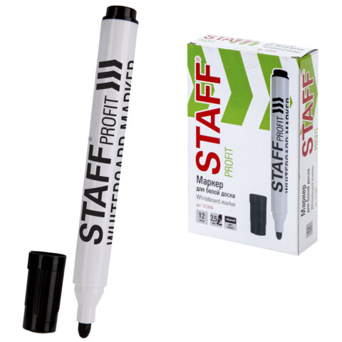 Маркер стираемый для белой доски ЧЕРНЫЙ, STAFF "Profit" WBM-644, 2,5 мм, 151644