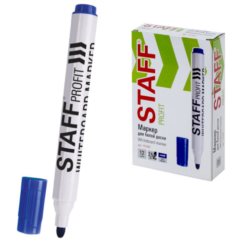 Маркер стираемый для белой доски СИНИЙ, STAFF "Profit" WBM-644, 2,5 мм, 151645