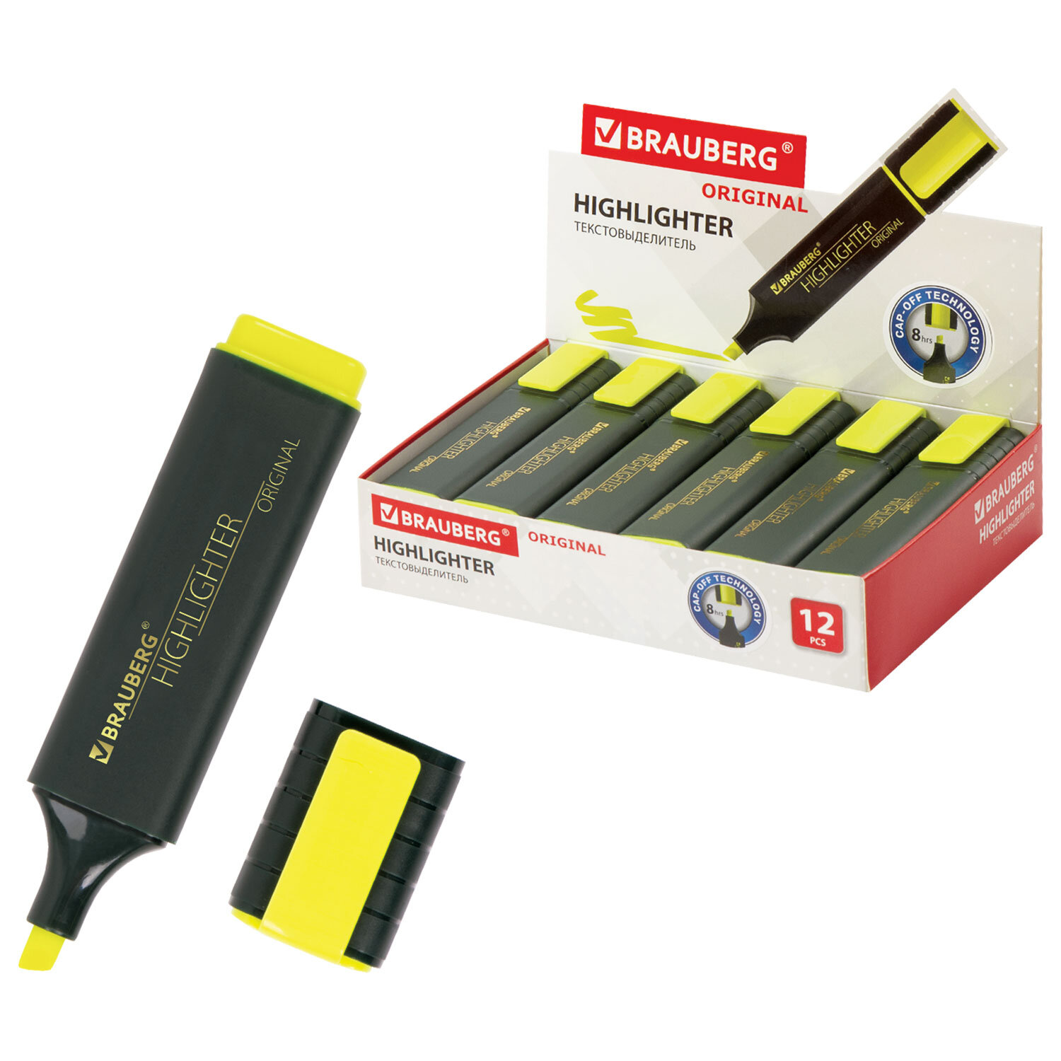 Текстовыделитель BRAUBERG "ORIGINAL", ЖЕЛТЫЙ, линия 1-5 мм, 151681