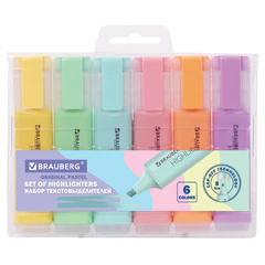 Набор текстовыделителей 6 ЦВЕТОВ, BRAUBERG &laquo;ORIGINAL PASTEL&raquo;, линия письма 1-5 мм, 151698