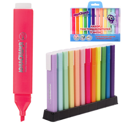 Набор текстовыделителей ЮНЛАНДИЯ 12 шт., АССОРТИ, "COLORSTAR", линия 1-4 мм, 151718