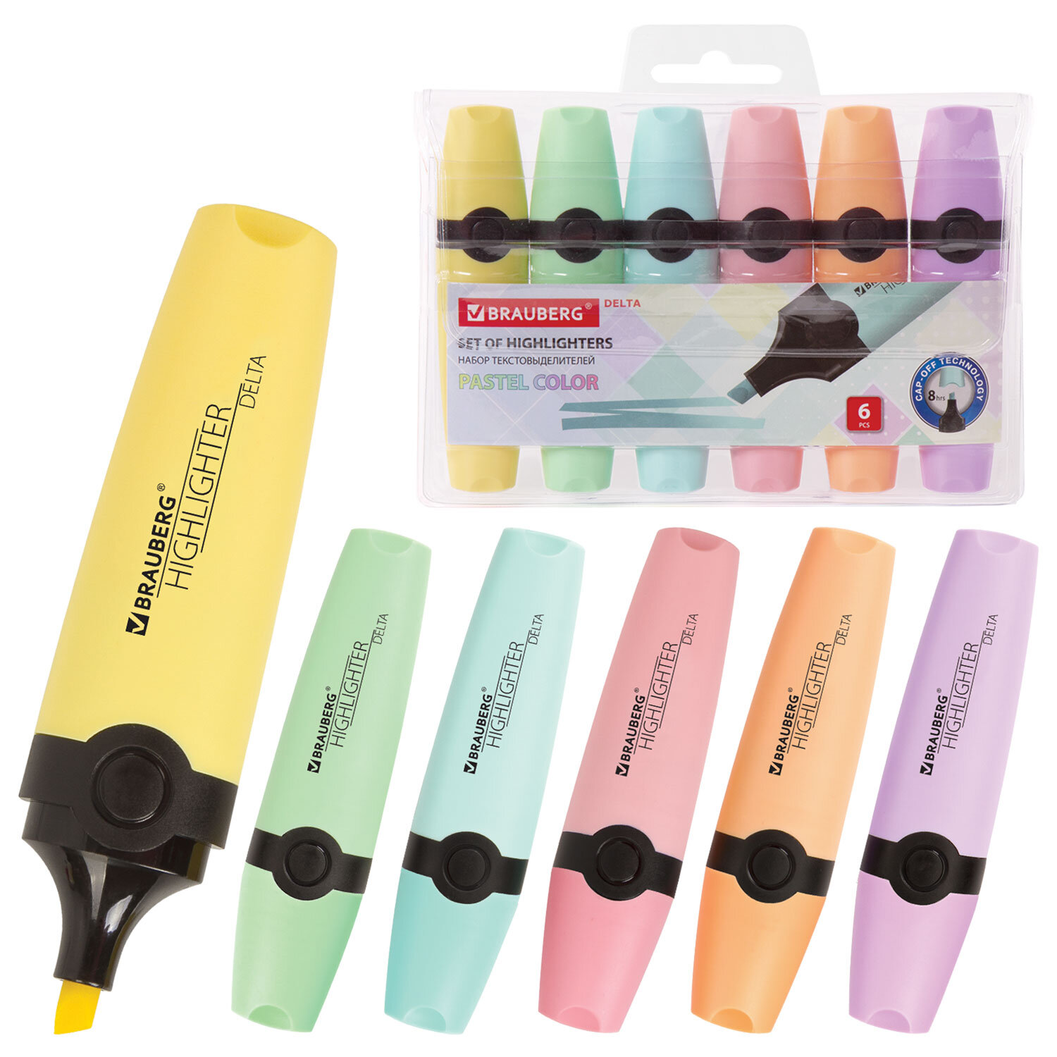 Набор текстовыделителей BRAUBERG 6 шт., АССОРТИ, "DELTA PASTEL", линия 1-5 мм, 151736