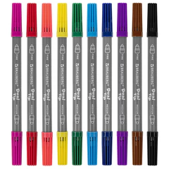 Фломастеры двусторонние BRAUBERG &laquo;PREMIUM" "DUAL-TIP&raquo;, 10 шт., 10 цветов, два наконечника, картонная коробка с европодвесом, 151946
