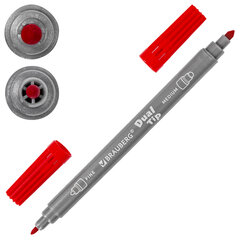 Фломастеры двусторонние BRAUBERG &laquo;PREMIUM" "DUAL-TIP&raquo;, 10 шт., 10 цветов, два наконечника, картонная коробка с европодвесом, 151946