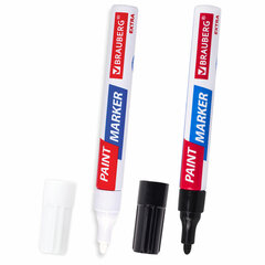 Маркер-краска лаковый EXTRA (paint marker) 4 мм, НАБОР 2 цвета, БЕЛЫЙ/<wbr/>ЧЕРНЫЙ, УСИЛЕННАЯ НИТРО-ОСНОВА, BRAUBERG, 151998