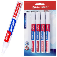 Маркер-краска лаковый EXTRA (paint marker) 4 мм, БЕЛЫЕ, НАБОР 4 шт., УСИЛЕННАЯ НИТРО-ОСНОВА, BRAUBERG, 152000